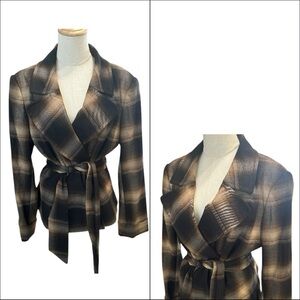 Vtg Womens‎ Short Trench Jacket Blazer 12P Academia English Countryside Belted